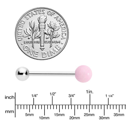 Pink Rose Quartz End Barbell Tongue Ring