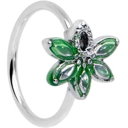 20G 5/16 Green Gem Textured Pot Leaf Nose Hoop
