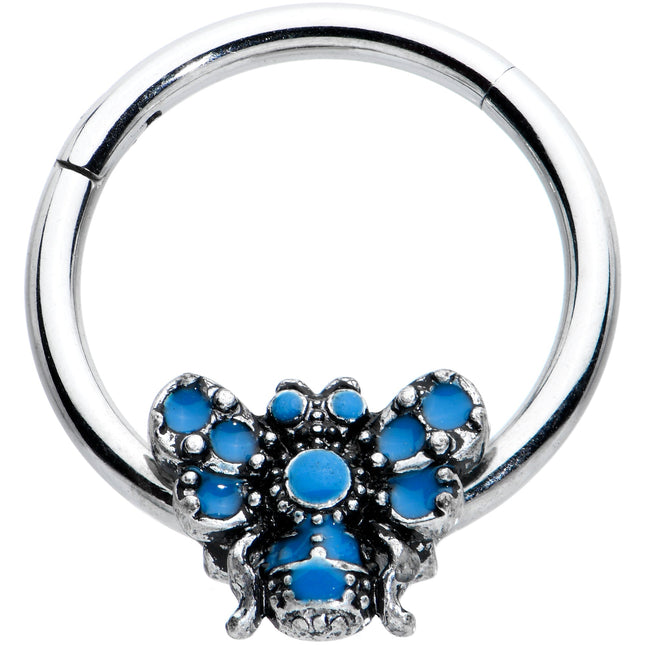 16G 3/8 Blue Textured Butterfly Hinged Segment Ring