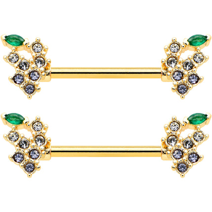 14G 9/16 Clear CZ Gem Gold Tone Bunch Grapes Nipple Ring Set