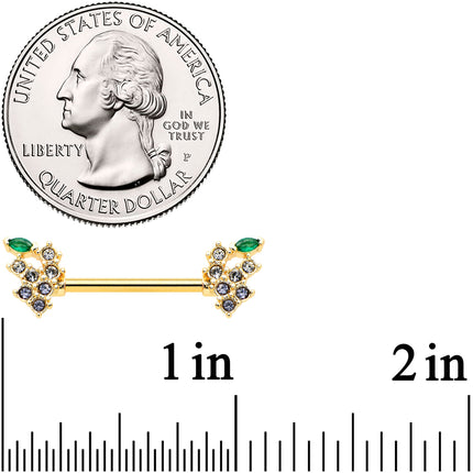 14G 9/16 Clear CZ Gem Gold Tone Bunch Grapes Nipple Ring Set