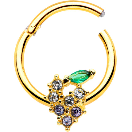 16G 3/8 Clear CZ Gem Gold Tone Bunch Grapes Hinged Segment Ring