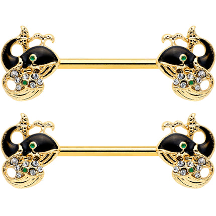 14G 9/16 Clear Gem Gold Tone Mom Baby Whale Nipple Ring Set