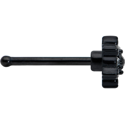 20G 1/4 Clear CZ Gem Black Abstract Sun Nose Bone