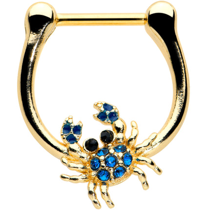 16G 5/16 Blue Black Gem Gold Tone Blue Crab Cartilage Clicker
