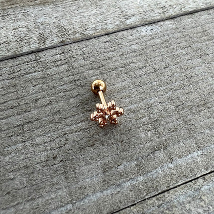16G 1/4 Clear Gem Rose Gold Tone Pretty Snowflake Cartilage Tragus