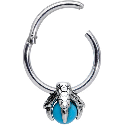 16G 3/8 Blue Turquoise Claw Hand Dangle Hinged Segment Ring