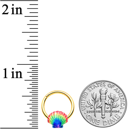 16G 3/8 Gold Tone Rainbow Scallop Shell Hinged Segment Ring
