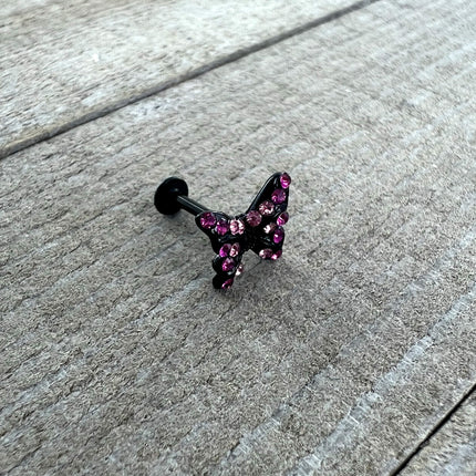 16G 5/16 Pink Gem Black Midnight Butterfly Labret Monroe Tragus