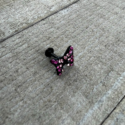 16G 1/4 Pink Gem Black Midnight Butterfly Labret