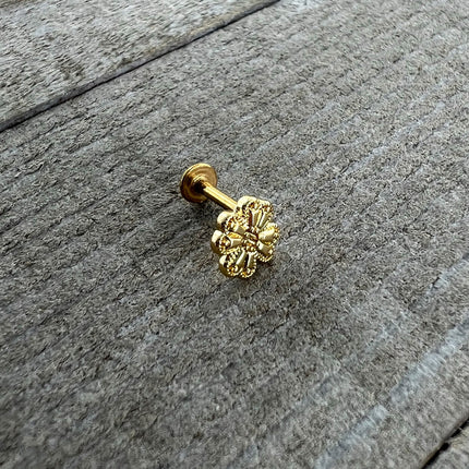 16G 1/4 Yellow Gem Gold Tone Textured Cross Labret