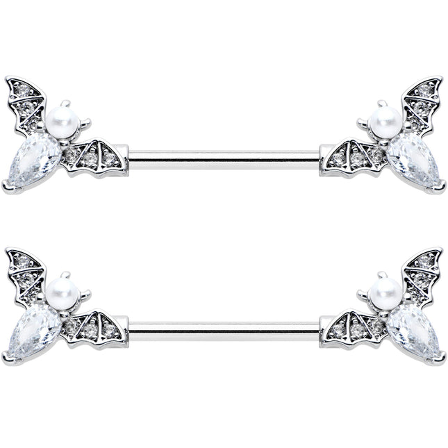 14G 9/16 Clear Gem Flying Bats Halloween Barbell Nipple Ring Set