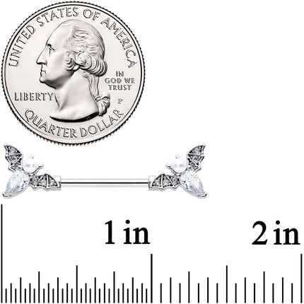 14G 9/16 Clear Gem Flying Bats Halloween Barbell Nipple Ring Set