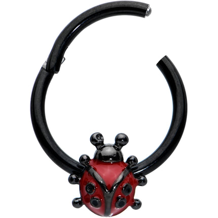 16G 3/8 Black Classic Ladybug Hinged Segment Ring