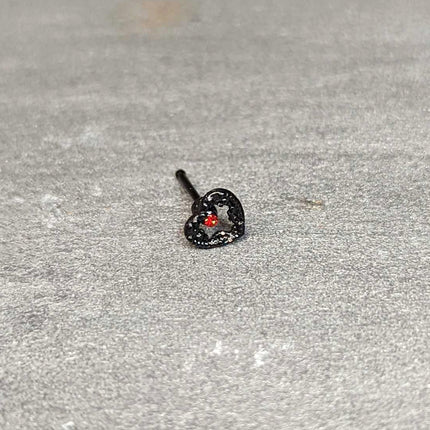 20G 1/4 Red Gem Black Steampunk Skeleton Heart Nose Bone