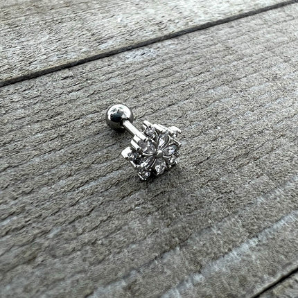 16G 1/4 Clear CZ Gem Floral Burst Cartilage Tragus Earring