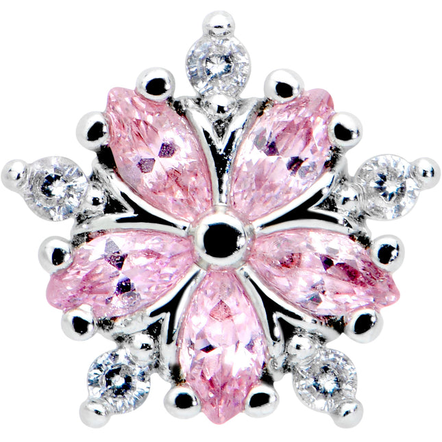 16G 1/4 Pink CZ Gem Floral Burst Cartilage Tragus Earring
