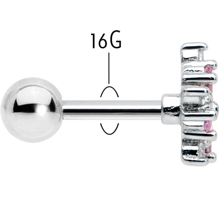 16G 1/4 Pink CZ Gem Floral Burst Cartilage Tragus Earring