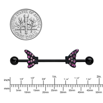 14G Pink Gem Black Moveable Wing Butterfly Industrial Barbell 38mm