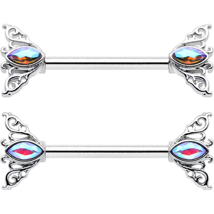14G 9/16 Aurora Gem Deco Waves Barbell Nipple Ring Set