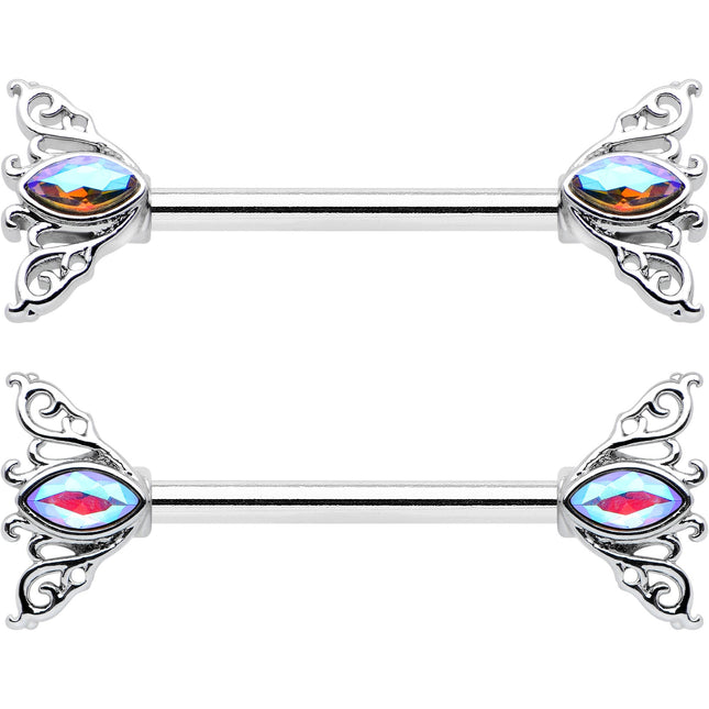 14G 9/16 Aurora Gem Deco Waves Barbell Nipple Ring Set