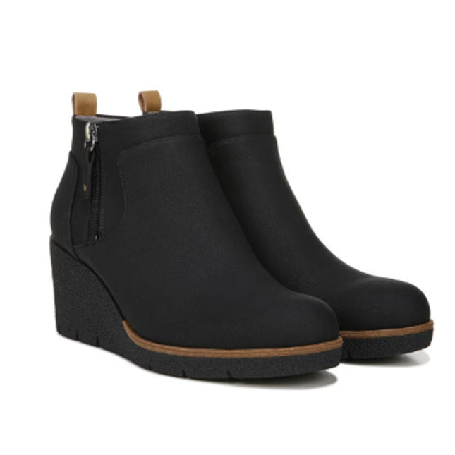 New In Box Dr Scholls Women Size 10 Black Faux Leather Bianca Wedge Bootie Shoes