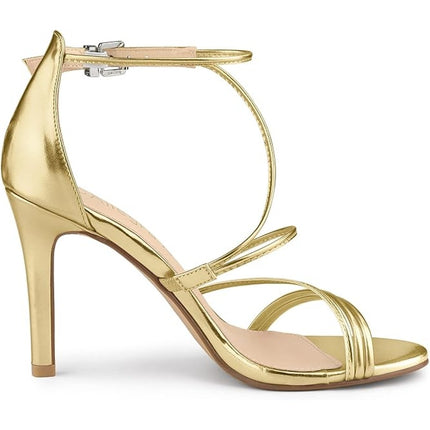 Allegra K Womens Size 10 Shiny Gold Strappy 4" Stiletto Heel Sandal Shoes