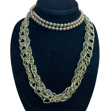 10 Piece Vintage Gold Toned Chain Link Beaded Necklace Bracelet Jewelry Lot