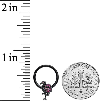 16G 3/8 Pink Gem Black Fashion Flamingo Hinged Segment Ring