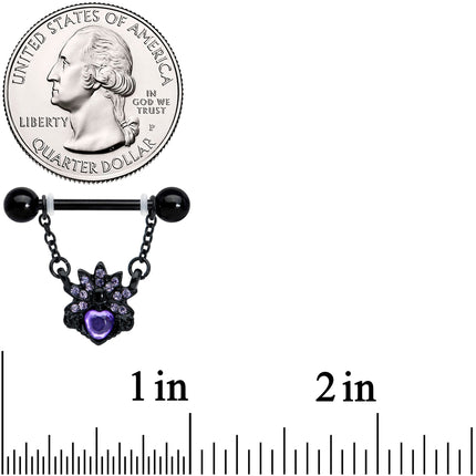 14G 9/16 Purple Gem Black Skull Blossom Dangle Nipple Ring Set
