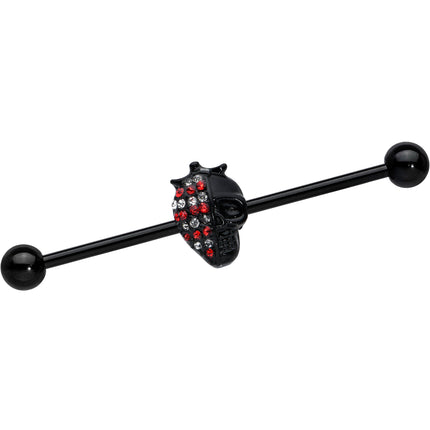 14G Clear Red Gem Black Skull Halloween Industrial Barbell 38mm