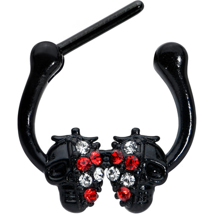 16G 5/16 Red Clear Gem Black Skulls Cartilage Clicker