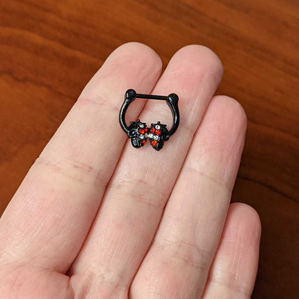 16G 5/16 Red Clear Gem Black Skulls Cartilage Clicker