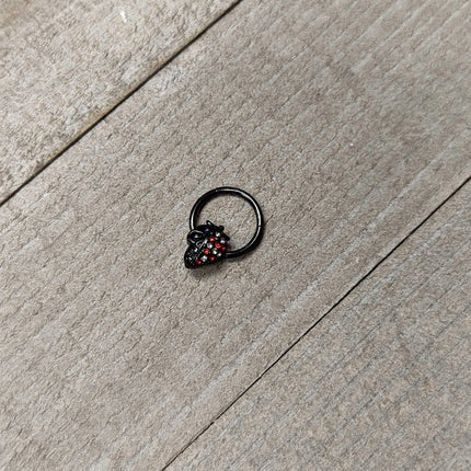 16G 3/8 Clear Red Gem Black Skull Halloween Hinged Segment Ring