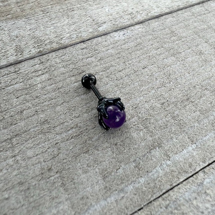 16G 1/4 Purple Amethyst Black Claw Hand Cartilage Tragus Earring