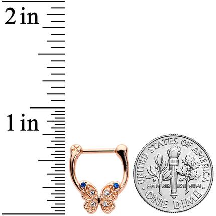 16G 5/16 Blue Gem Rose Gold Tone Butterfly Cartilage Clicker