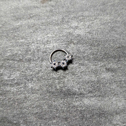 16G 3/8 Clear Blue Gem Festive Trio Snowflake Hinged Segment Ring