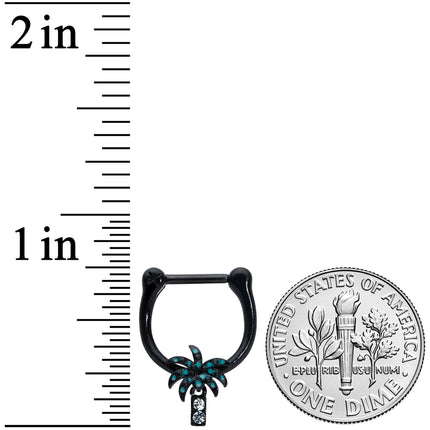 16G 5/16 Clear Gem Black Night Palm Tree Dangle Cartilage Clicker