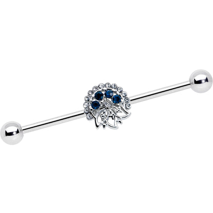 14G Blue Gem Abstract Arch Industrial Barbell 38mm