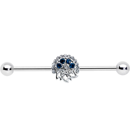 14G Blue Gem Abstract Arch Industrial Barbell 38mm
