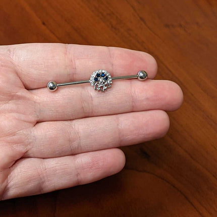 14G Blue Gem Abstract Arch Industrial Barbell 38mm