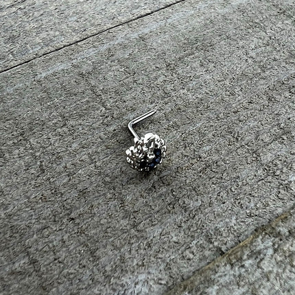 20G 7mm Blue Clear Gem Abstract Arch L Shape Nose Ring