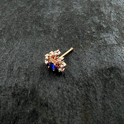 20G 1/4 Blue Clear Gem Rose Gold Tone Glamour Flare Nose Bone