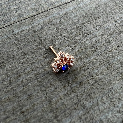 20G 1/4 Blue Clear Gem Rose Gold Tone Glamour Flare Nose Bone