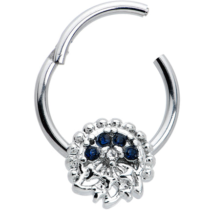16G 3/8 Clear Blue Gem Abstract Arch Hinged Segment Ring