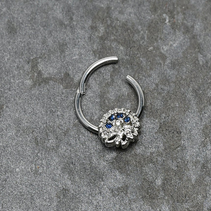 16G 3/8 Clear Blue Gem Abstract Arch Hinged Segment Ring