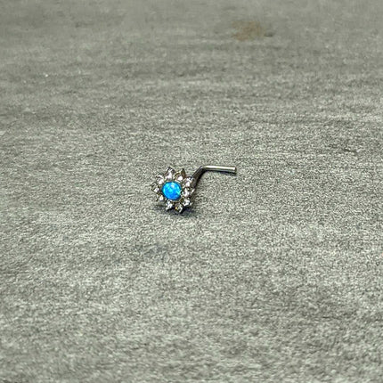 20G 7mm Blue Faux Opal Heart Sun L Shape Nose Ring
