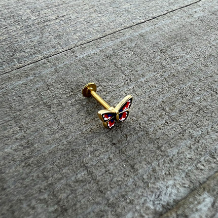 16G 5/16 Gold Tone Red White Blue Butterfly Labret Monroe Tragus