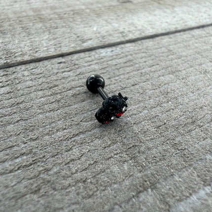 16G 1/4 Red Clear Gem Black Skull Halloween Cartilage Earring
