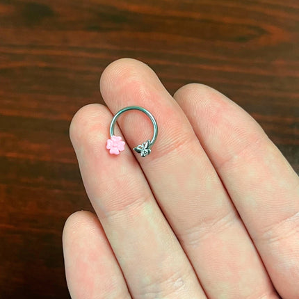 16G 3/8 Butterfly Pink Flower Horseshoe Circular Barbell